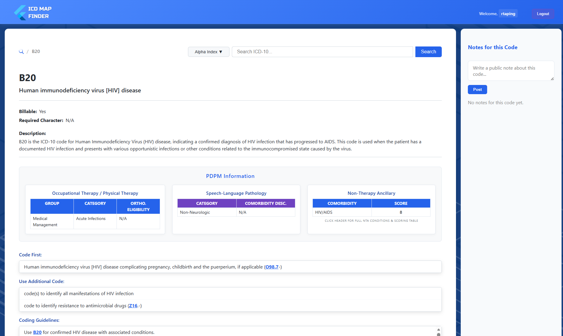 Project code details view